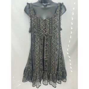 Billabong Mini Ruffle Boho Dress Size M Geometric Aztec Print Dress Witchy
